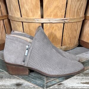 Lucky Brand Fhuna Taupe Gray Perforated Suede Zip-Up Ankle Boots Womens Size 9